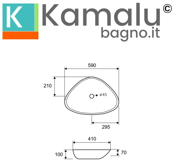 Kamalu - lavabo bagno da appoggio 59cm ceramica bianca | litos-0009