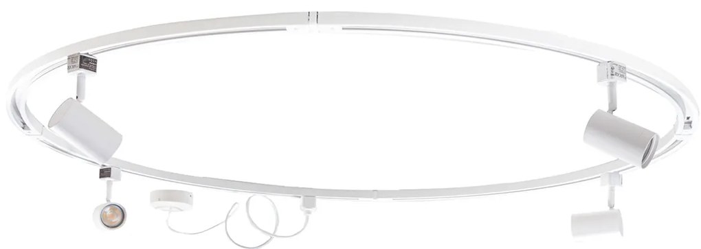 Sistema di illuminazione a binario moderno con 4 faretti bianchi monofase rotondi - Iconic Jeana