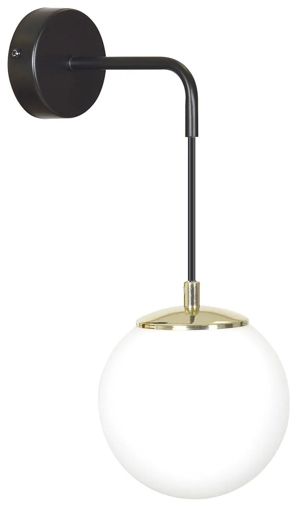 Applique Moderna 1 Luce Tsukuyomi In Acciaio Nero E Oro E Vetro A Sfera Opale
