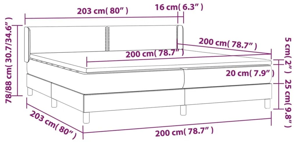 Giroletto a Molle con Materasso Marrone Scuro 200x200cm Tessuto