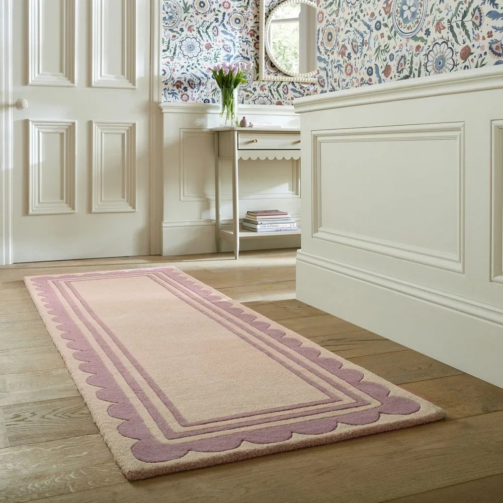 Passatoia in lana tessuta a mano di colore viola-naturale 80x230 cm Lois Scallop - Flair Rugs