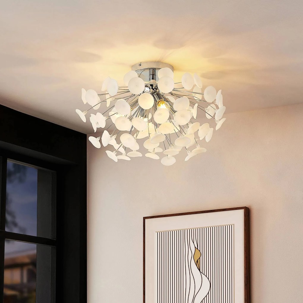 Plafoniera soffitto Yurina Lindby, dimmerabile, Bianco / Opale, Soggiorno / Sala da pranzo, Plastica, Moderno, Plafoniera
