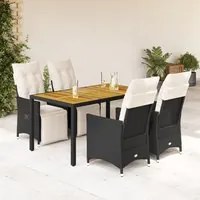 Set da Pranzo da Giardino 5 pz Nero con Cuscini in Polyrattan 3276857