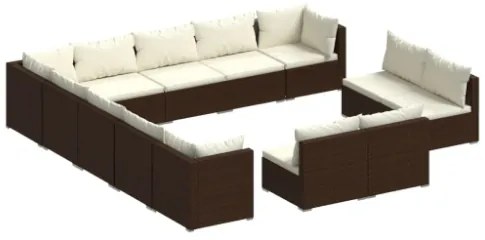 Set Divani da Giardino 13 pz con Cuscini in Polyrattan Marrone