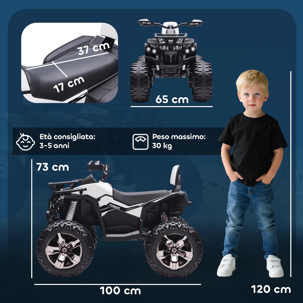Quad Elettrico per Bambini 3-5 Anni 12V con Fari e Pedale Presa USB per Musica Bianco...