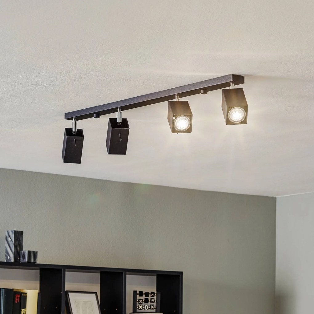 SOLLUX LIGHTING Faretto da soffitto Square, nero, 4 luci lineari