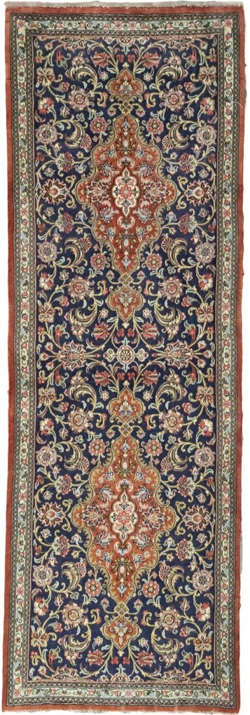 Ghom Tappeto 70x200 Blu (Iran) Annodato A Mano