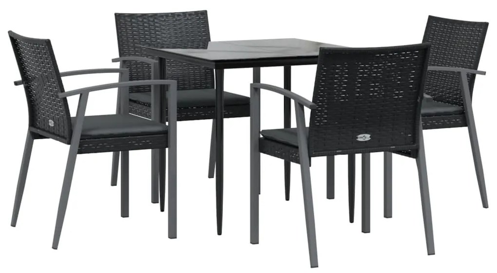 Set pranzo da giardino 5pz con cuscini in polyrattan e acciaio