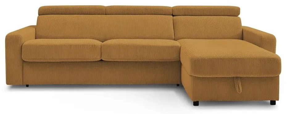 Divano angolare color senape allungabile (con composizione variabile) con rivestimento in velluto a coste Monaco – Bobochic Paris