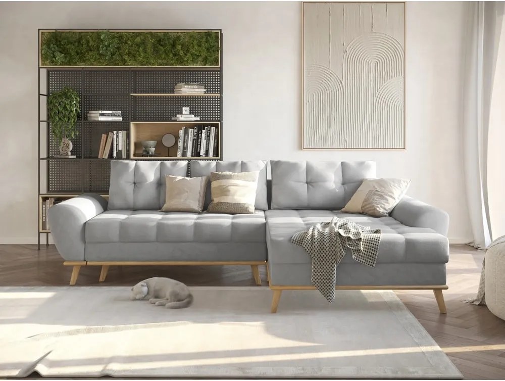 Divano letto angolare grigio chiaro (penisola a destra) Balitco - Ropez