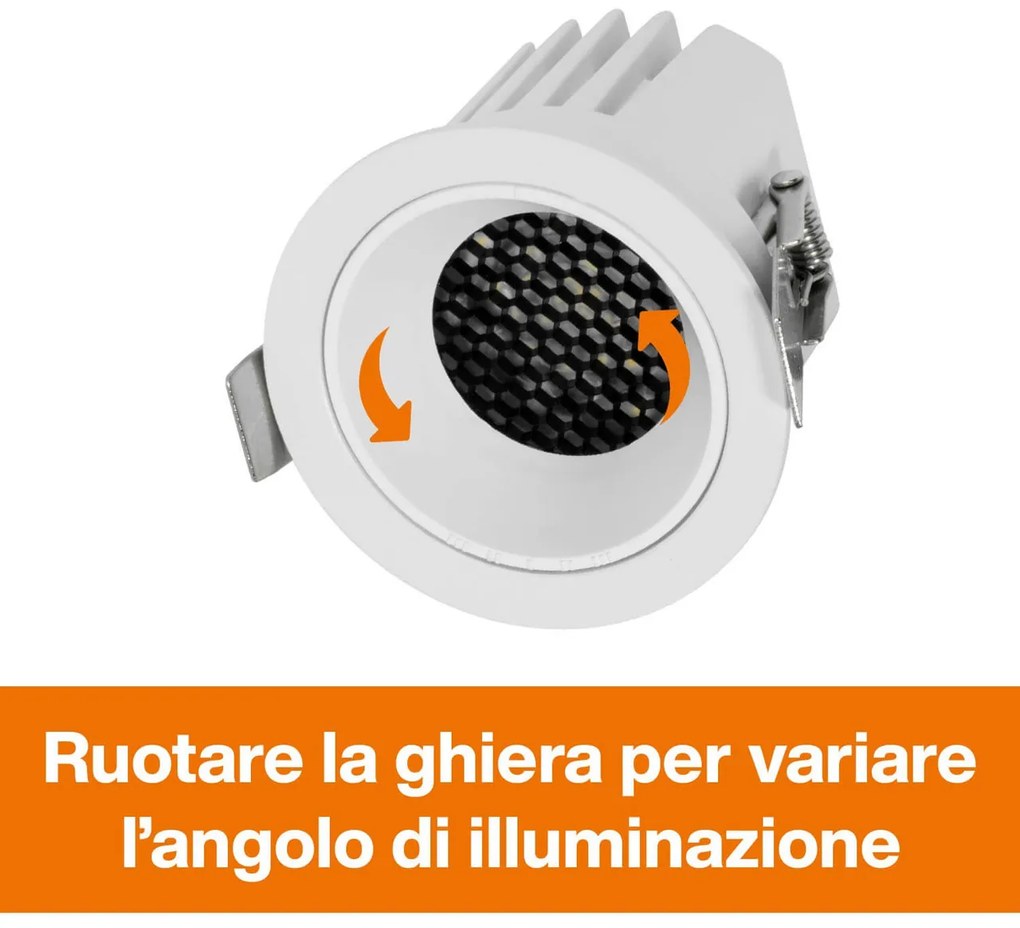 Faro da Incasso Bianco 8W Foro Ø55mm CCT 15°-55° con driver Philips Colore Bianco Variabile CCT