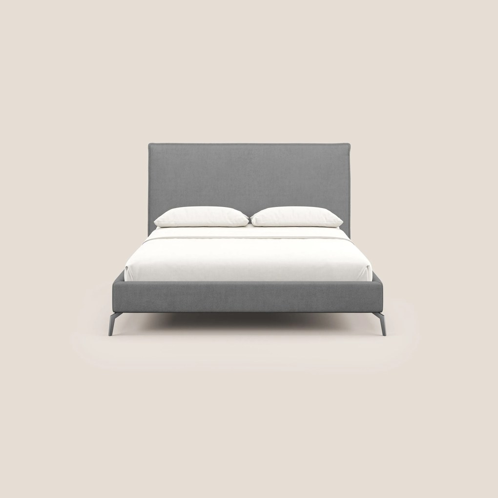 Iris letto imbottito con piedini neri sfoderabile in tessuto impermeabile T02 grigio