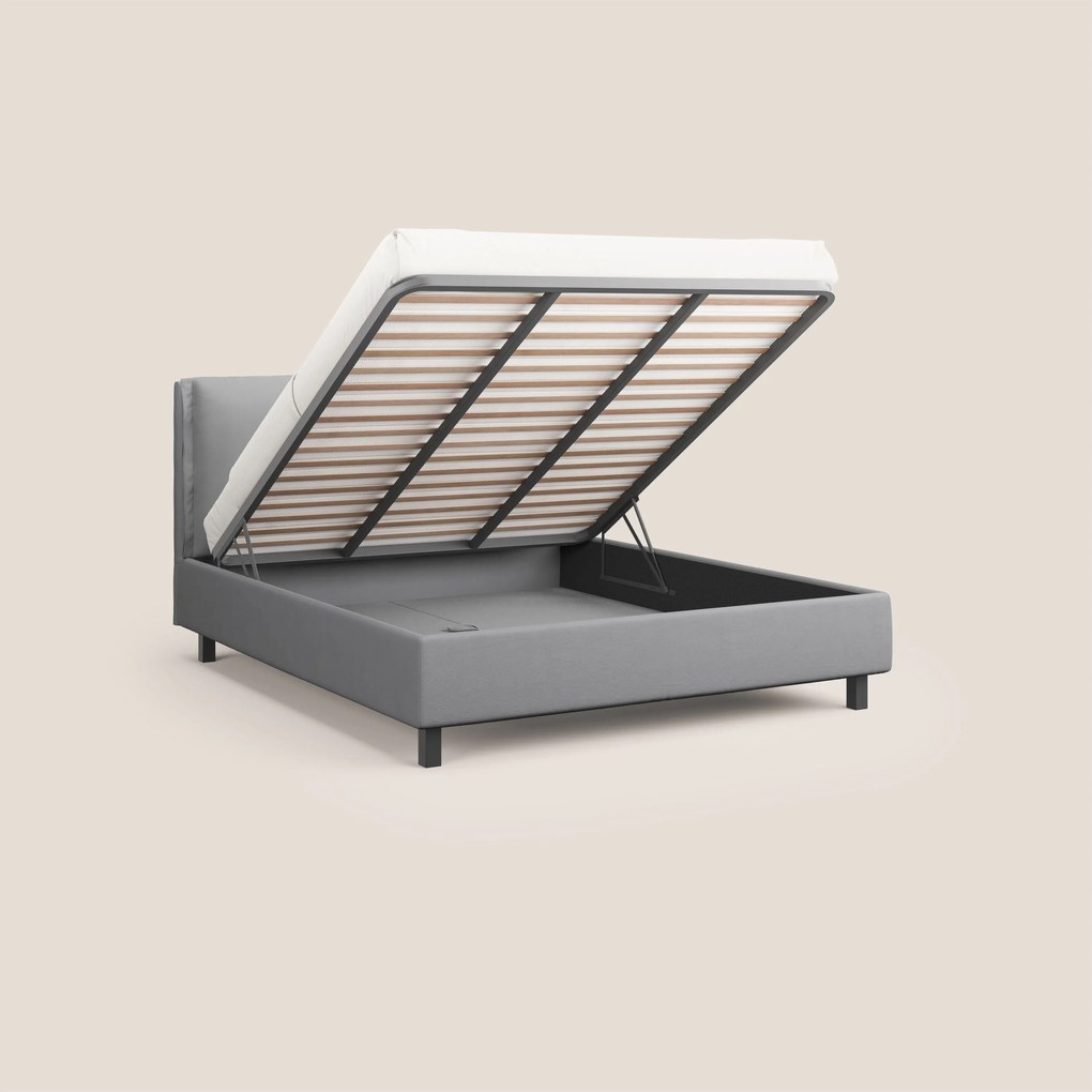 Emma letto contenitore con cuscini mobili in microfibra smacchiabile T11 grigio