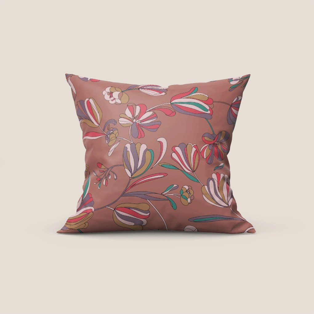 Omika collezione cuscini a fantasie multicolor in velluto impermeabile salmone