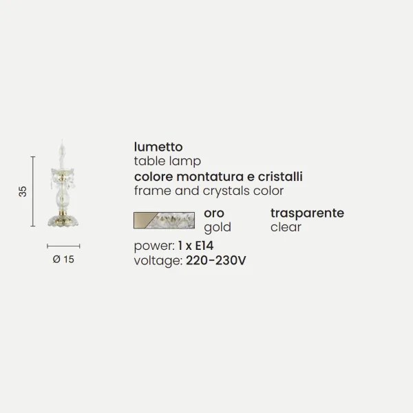 Lampada da tavolo OPERA 15x35 cm in vetro lavorato a mano Oro