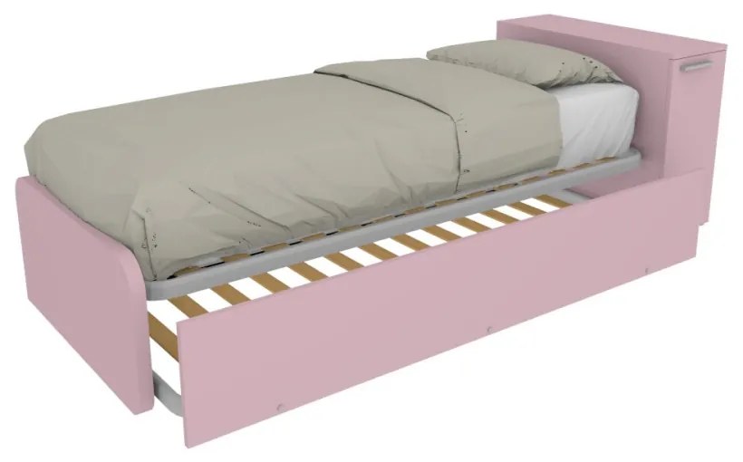 964RK - Letto cameretta 80x190 singolo con elemento contenitore in testata e secondo letto estraibile