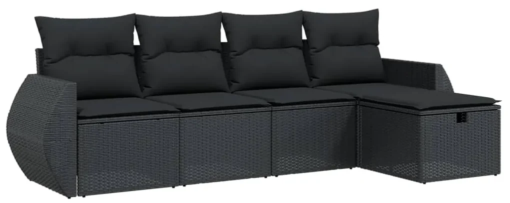 Set divani da giardino 5 pz con cuscini in polyrattan nero
