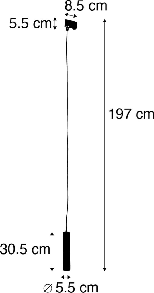 Lampada a sospensione di design nera con adattatore per binario trifase - Tuba Small trifase