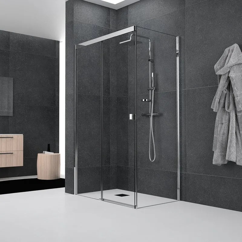 Box doccia con ingresso frontale scorrevole Glam L 100 x H 200 cm vetro senza finitura / trasparente profilo argento cromato
