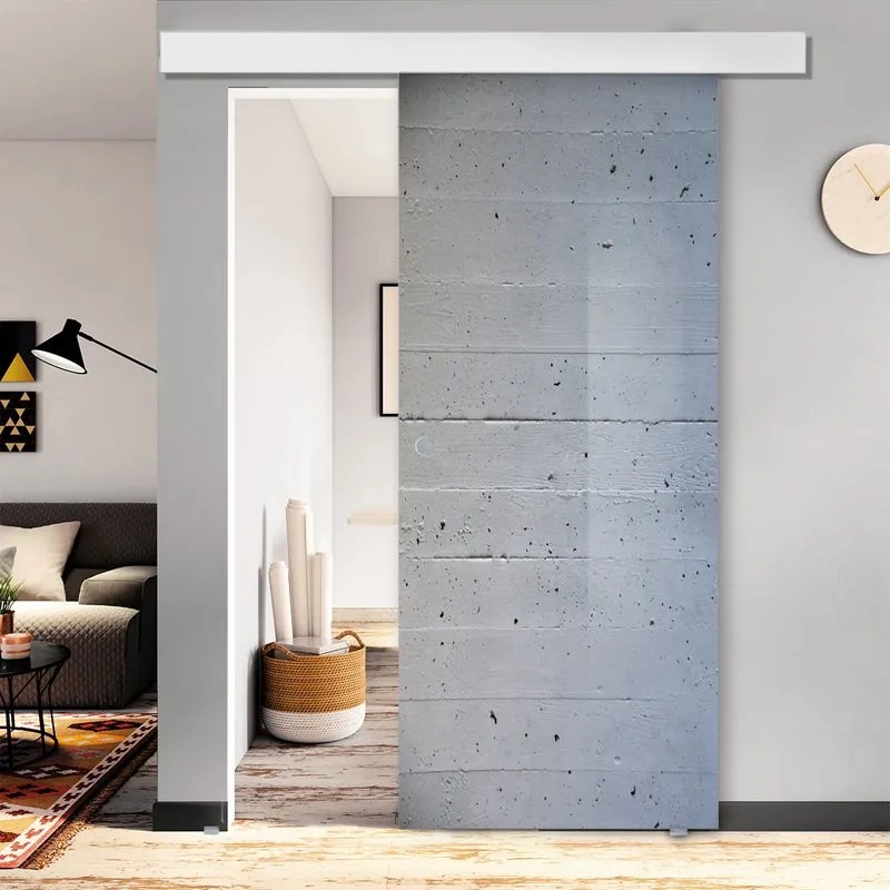 Porta scorrevole Cemento in mdf grigio, L 88 x H 215 cm, con binario Atelier bianco Destra