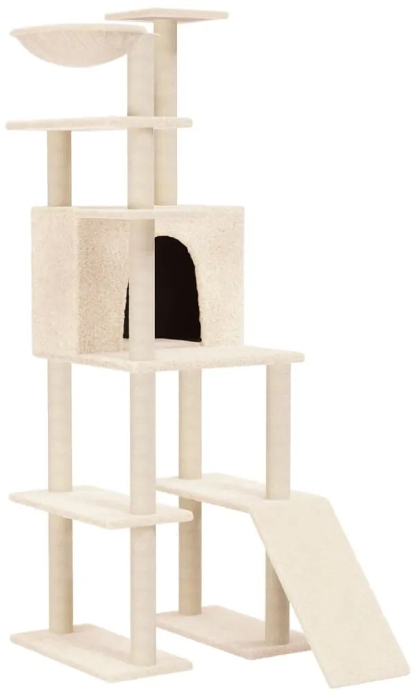 Albero per gatti con tiragraffi in sisal crema 166 cm