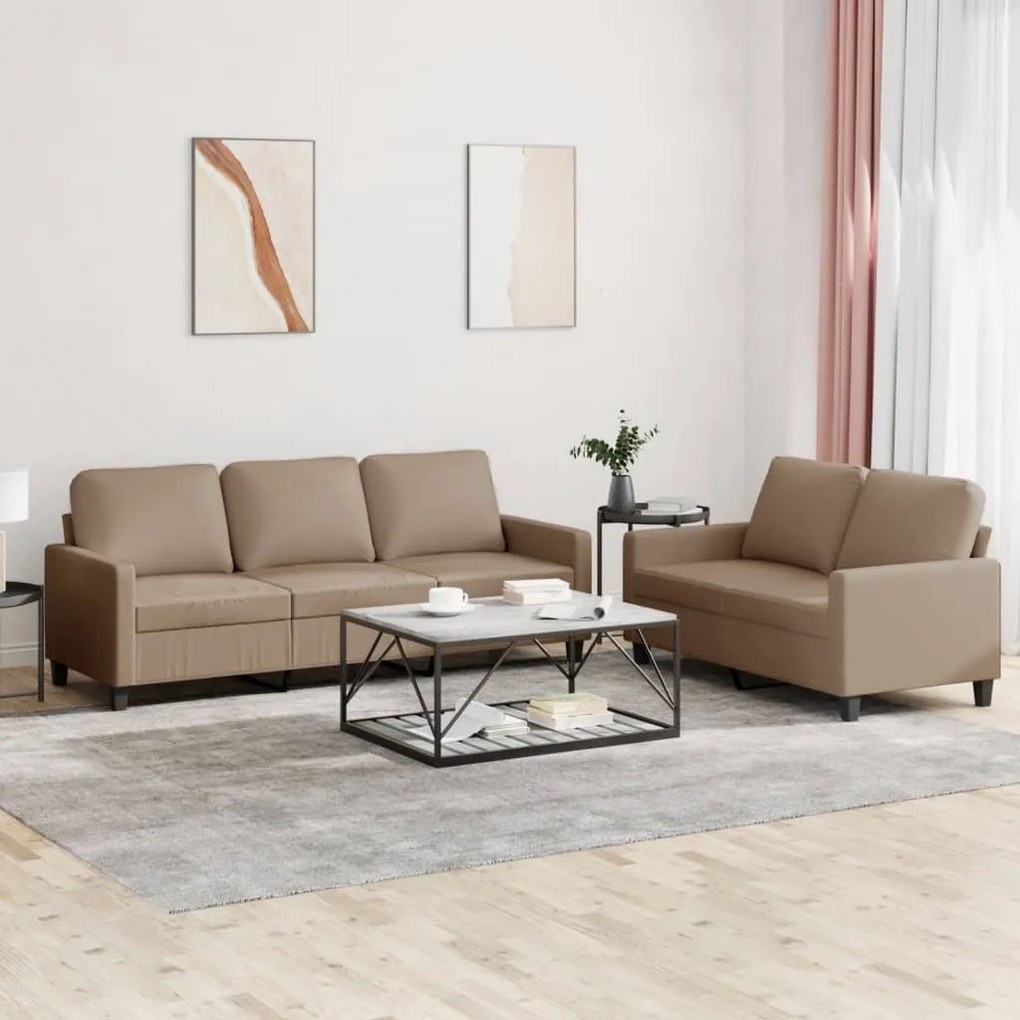 Set Di Divani 2 Pz Con Cuscini Cappuccino İn Similpelle /