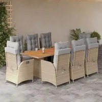 Set Pranzo da Giardino 9 pz con Cuscini Beige Misto Polyrattan 3213375