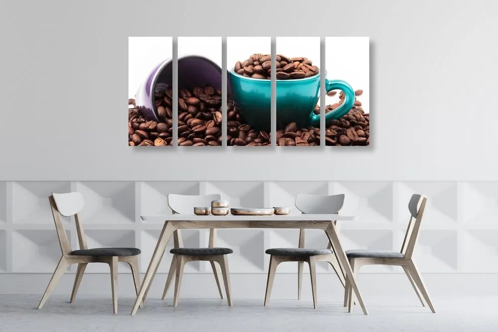 Quadri 5 pezzi – Tazze con chicchi di caffè