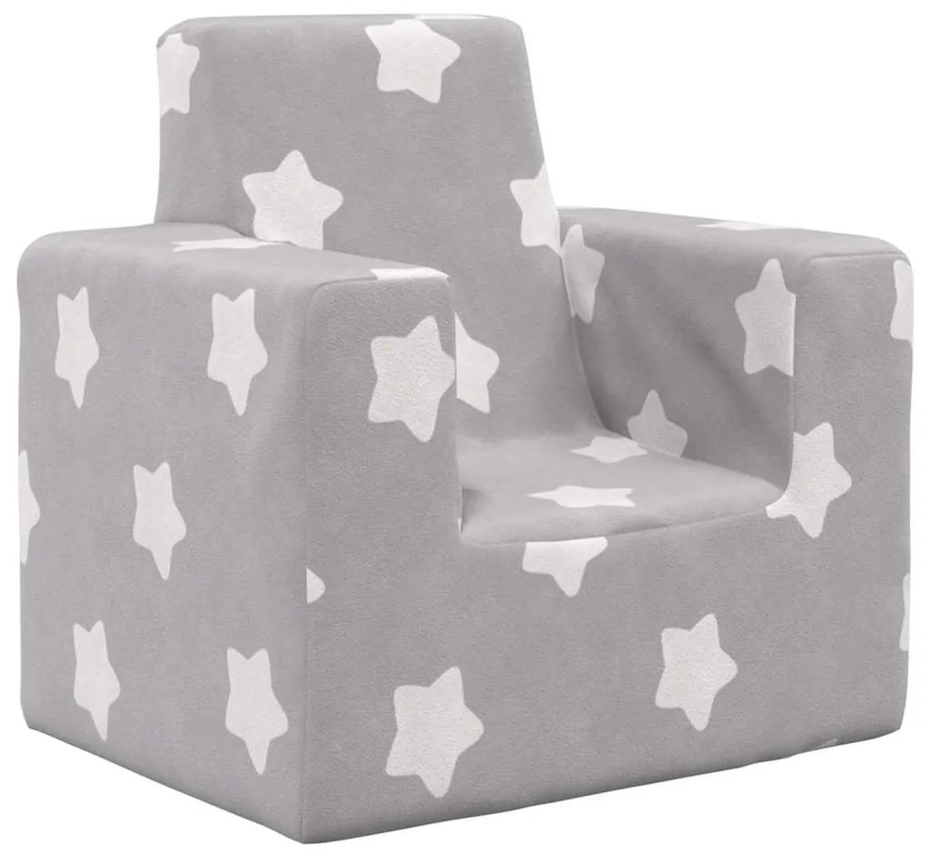 Divano Per Bambini Grigio Chiaro Con Stelle İn Morbido Peluche /