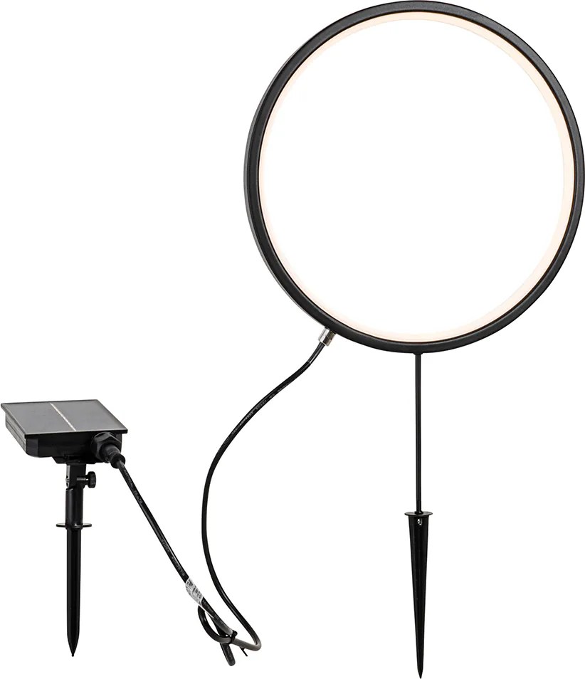 Set di 2 faretti da terra neri 60cm con LED ricaricabili e pannello solare IP65 - Adalind