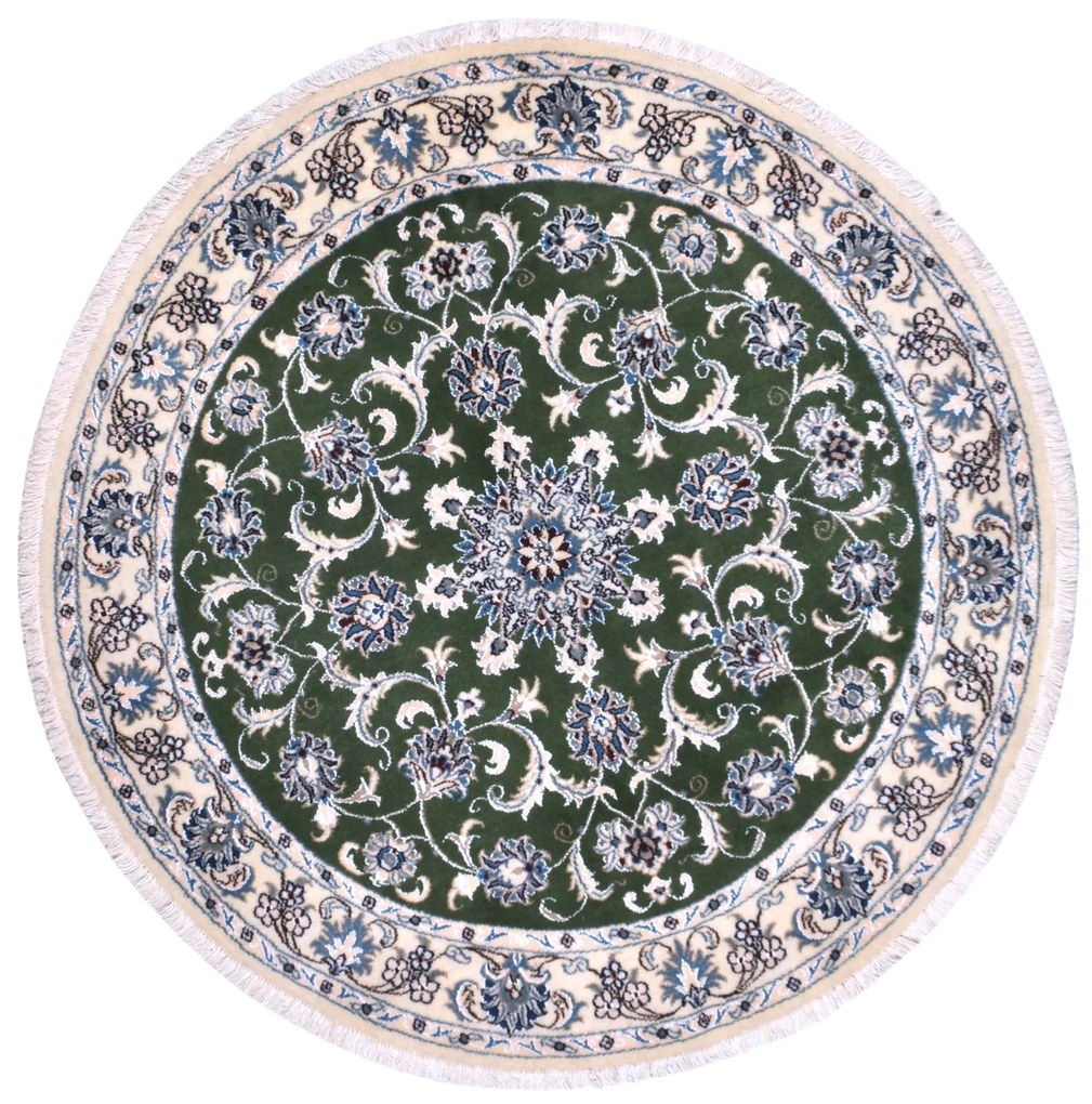 Nain Tappeto 150x150 Verde (Iran) Annodato A Mano
