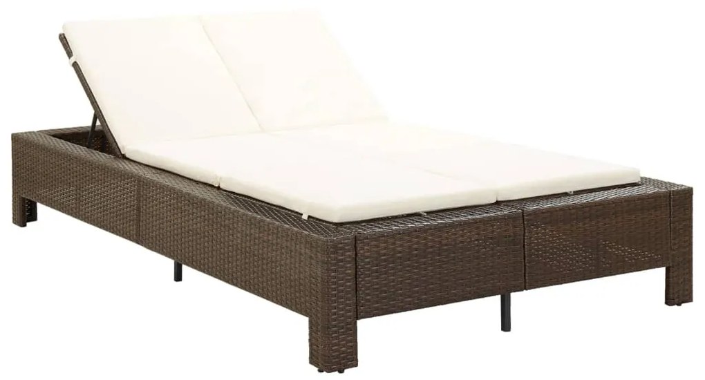 Lettino Prendisole a 2 Posti con Cuscino Marrone in Polyrattan 46239