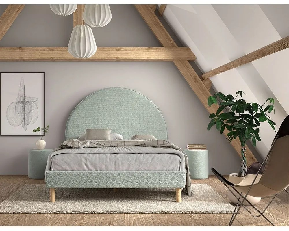 Letto singolo imbottito verde con griglia 140x200 cm MOON - Vipack