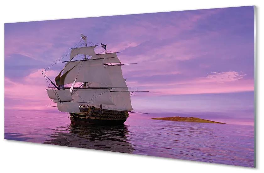 Pannello paraschizzi cucina Cielo viola con nave marittima 100x50 cm