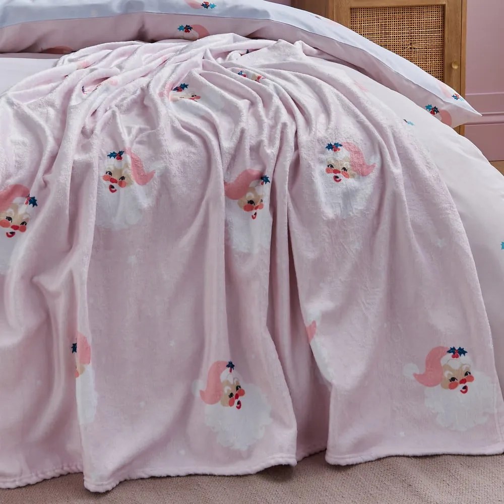 Coperta rosa chiaro in micropile a tema natalizio 130x170 cm Vintage Christmas Santa – Catherine Lansfield