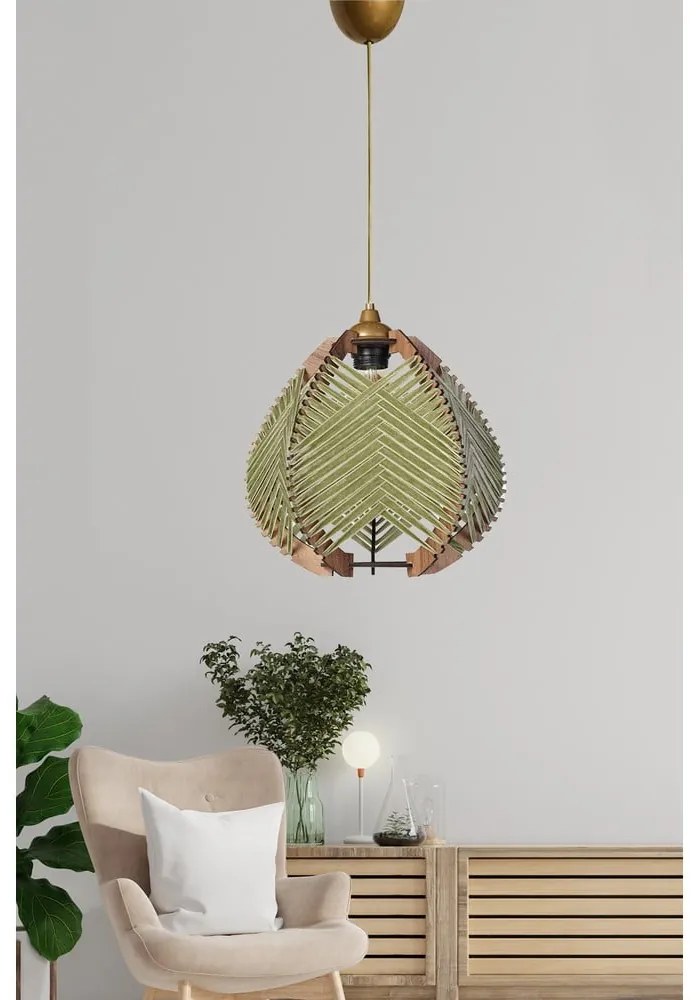 Lampadario verde/di colore naturale con paralume in tessuto ø 25 cm Yola – Opviq lights