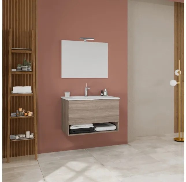 Mobile Bagno Sospeso 2 Ante 80 Cm Oslo Rovere Fumo