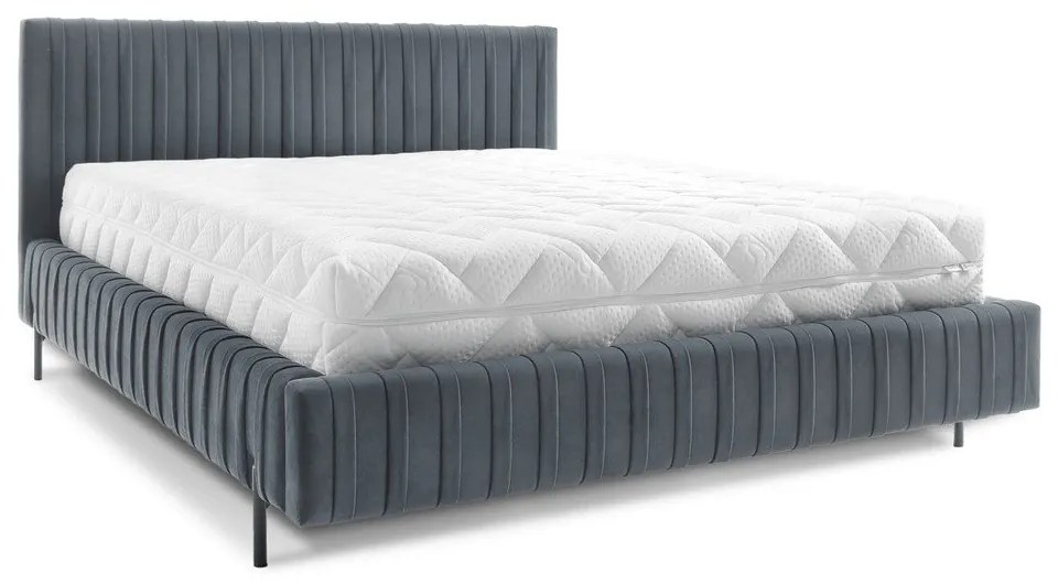 Letto matrimoniale imbottito blu con contenitore e rete inclusi 180x200 cm Plissa – ELTAP