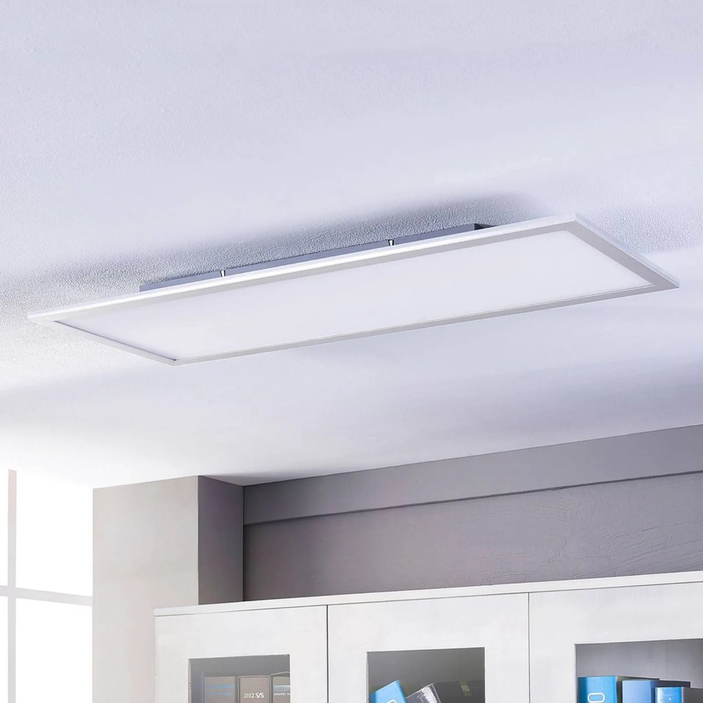 Pannello LED Lindby Livel, CCT, 120 cm x 30 cm, telecomando Livel Lindby, dimmerabile, Alluminio / Grigio / Zincato, Cucina, Plastica, Moderno, Pannello LED