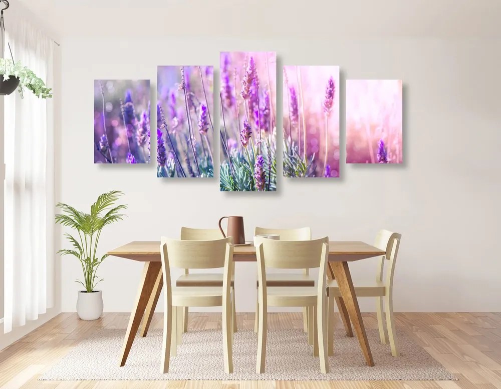 Quadri 5 pezzi – Fiori magici di lavanda