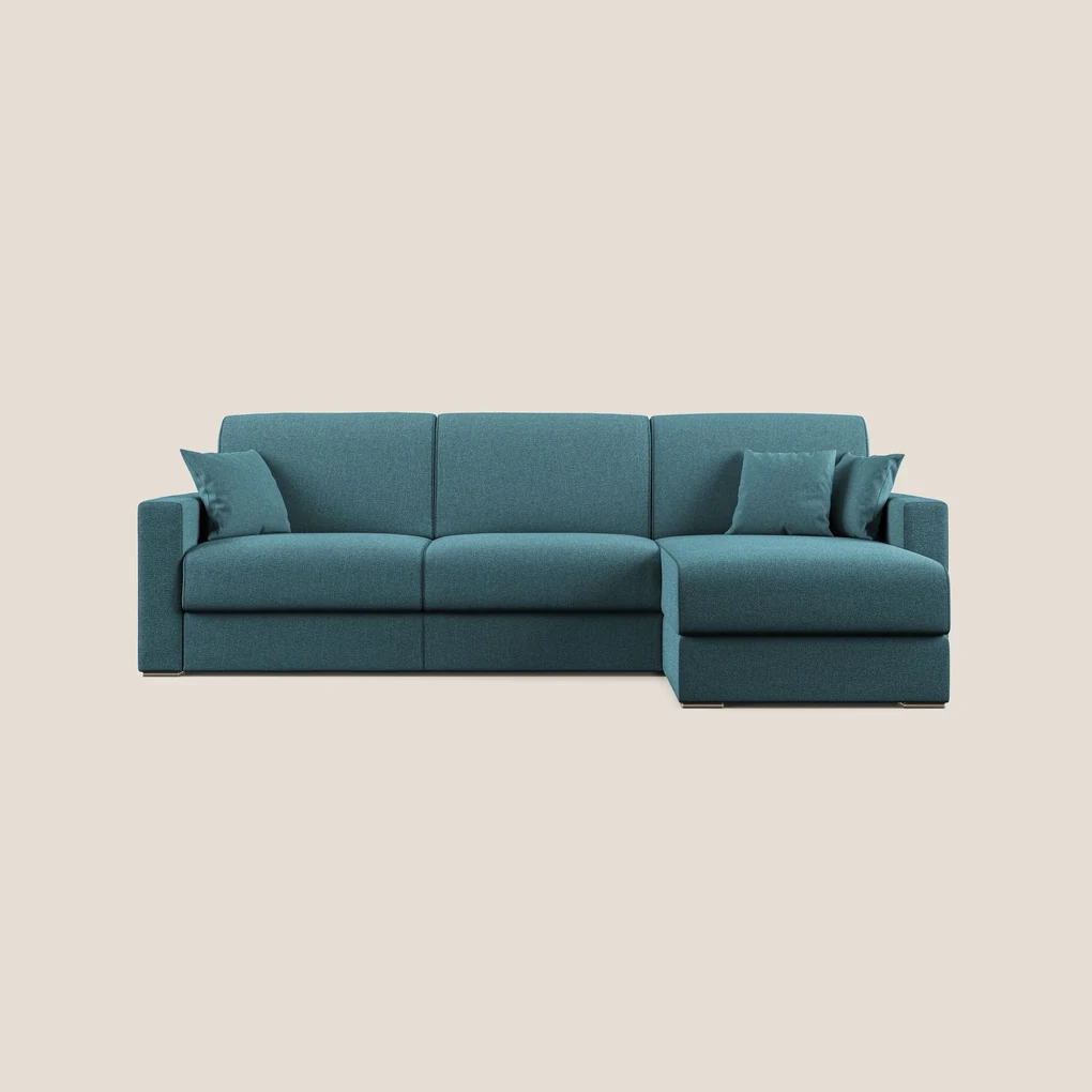 Best Divano letto angolare con penisola in tessuto smacchiabile QuickClean T08 azzurro 298 cm Destro (mat. 160x197)