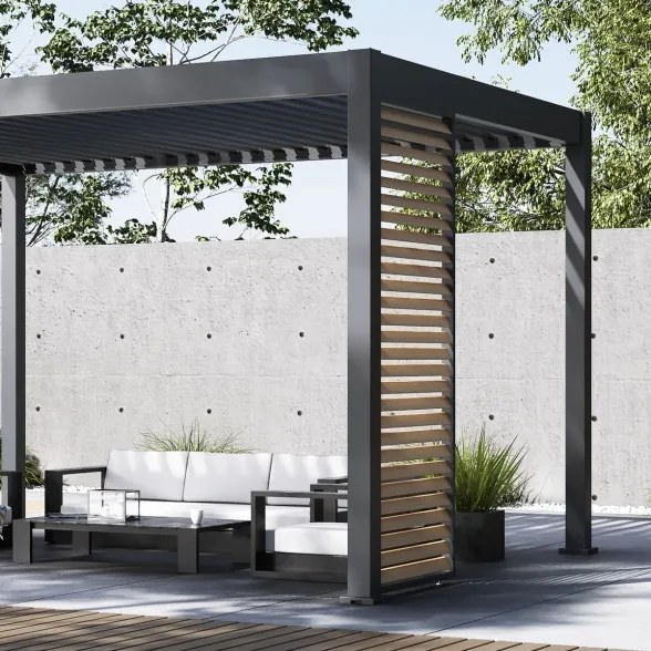 Pannello laterale con lamelle orizzontali 1M Ombréa - Antracite e lamelle con finitura legno