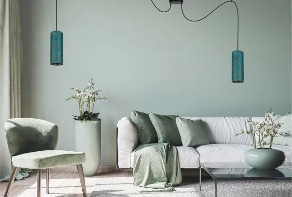 Lampadario a sospensione con filo AVALO 2xE27/60W/230V ragno turchese/oro