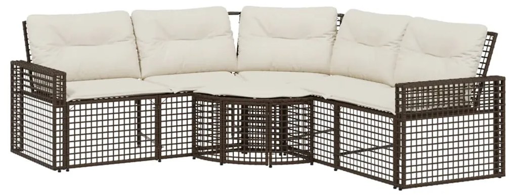 Divano da giardino a l con cuscini e pouf marrone in polyrattan