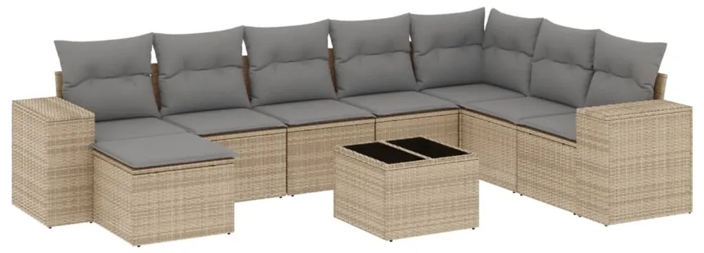 Set divano da giardino 9 pz con cuscini beige in polyrattan