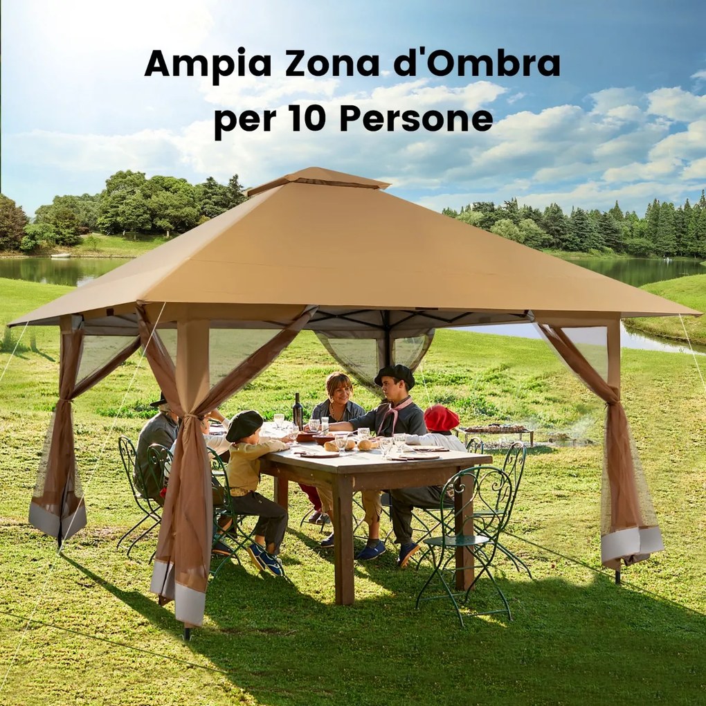 Costway Tettoia pop-up per gazebo con altezza regolabile borsa da trasporto con rotelle, Riparo portatile 400x400cm