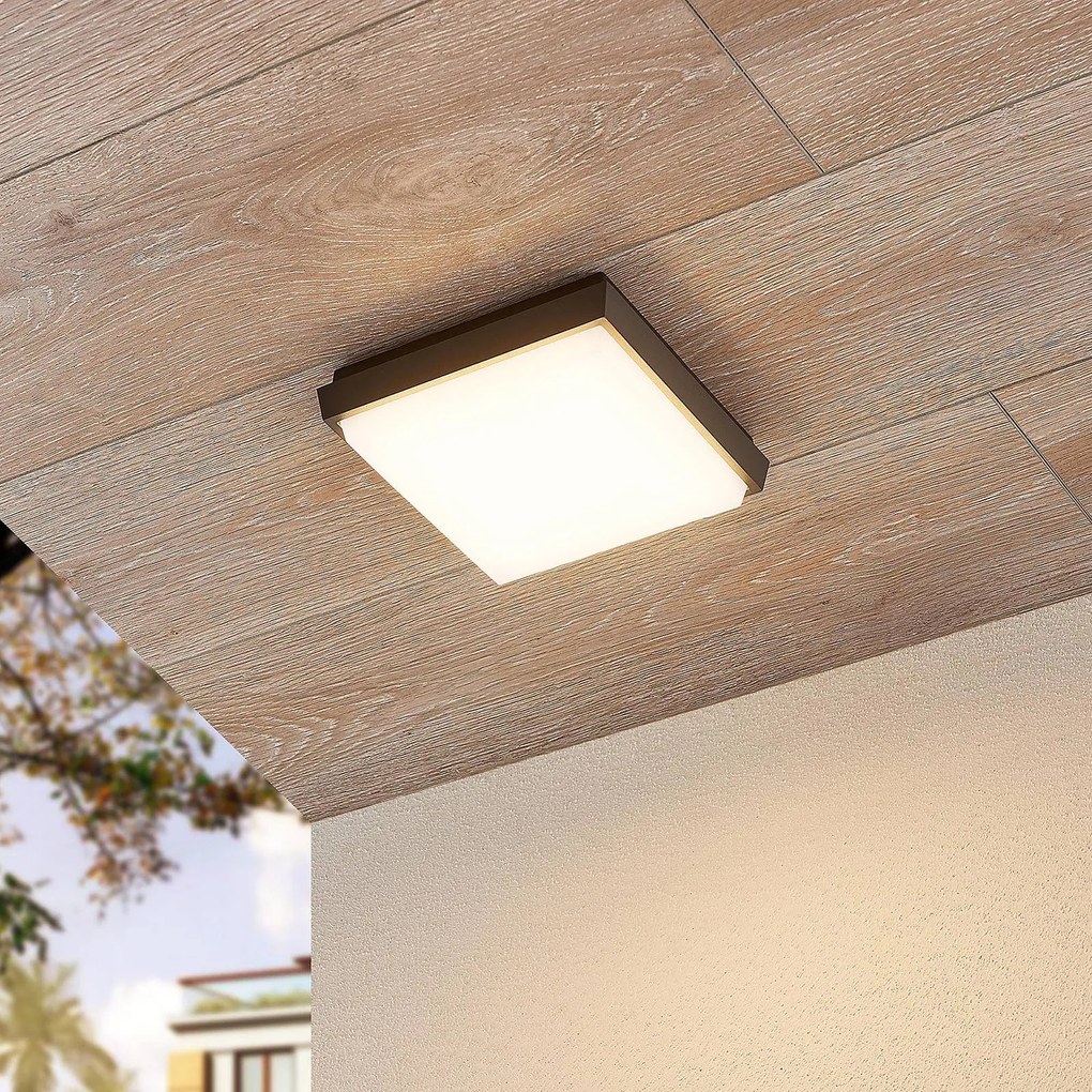 Lucande Amra plafoniera LED da esterni 17,5 cm, Alluminio / Grigio / Zincato, Plastica, Moderno, Plafoniere LED