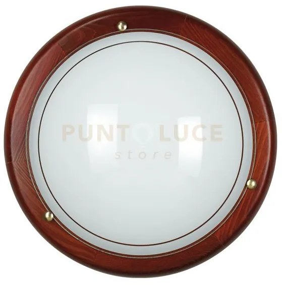 Plafoniera 1010 bianca vetro con legno 2 luci attacco e27 40x40x9,5cm