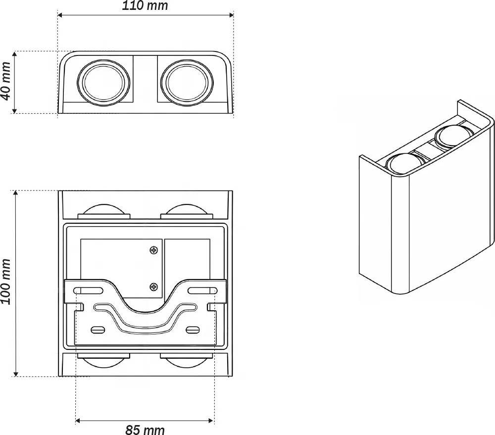 Applique da Parete Quadrata Bidirezionale 4W CCT IP54 Nera Colore Bianco Variabile CCT