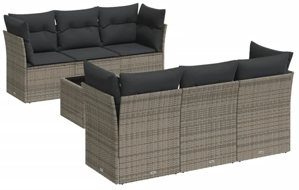 Set divani da giardino 7 pz con cuscini grigio in polyrattan